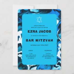 Blue Marble Star of David Custom Bar Bat Mitzvah Invitation