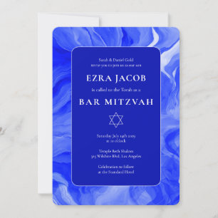 Blue Marble Star of David Custom Bar Bat Mitzvah Invitation