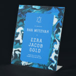 Blue Marble Star of David Custom Bar Bat Mitzvah Pedestal Sign<br><div class="desc">Perfect sign to welcome guests to a bat mitzvah, bar mitzvah or other Jewish celebration! Hand made abstract art for you on the front! FULLY CUSTOMIZABLE! Click on “Personalise” above to edit the text. Click "edit using design tool" to adjust the fonts, colours and placements. Change the size too. You...</div>
