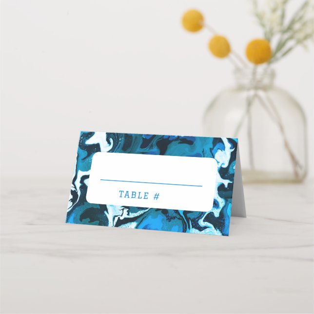 Blue Marble Star of David Custom Bar Bat Mitzvah Place Card (Front)
