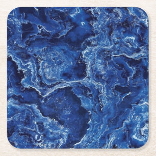 Blue Marble Stone Modern Elegant Stylish Square Paper Coaster
