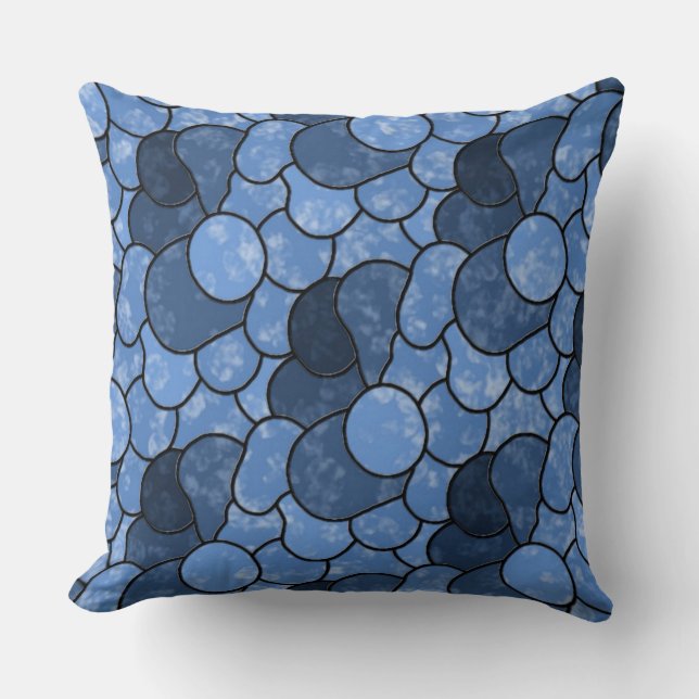Blue Marble Stones Abstract Pattern Throw Pillow (Front)