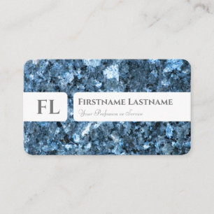 Blue marble structure monogram interior designer business card