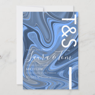 Blue Marble Swirl Bold Script Typography Invitation