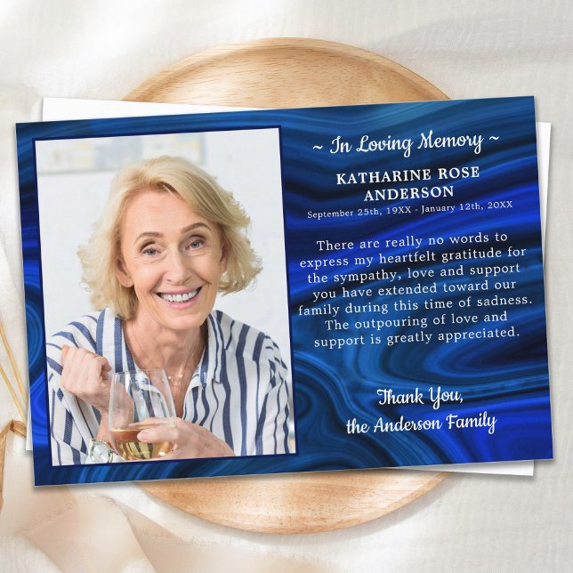 Blue Marble Sympathy Loving Memory Photo Funeral Thank You Card (Creator Uploaded)