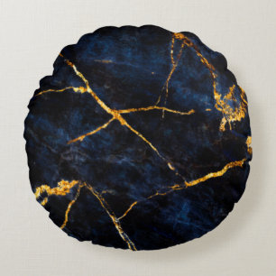 Blue marble texture background, Italian marble sla Round Cushion