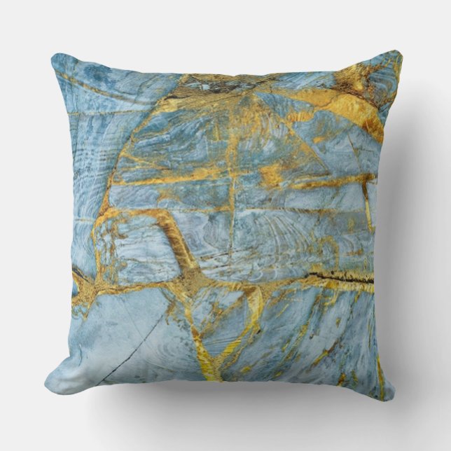 Blue Marble Texture with Gold Effect Cushion (Front)