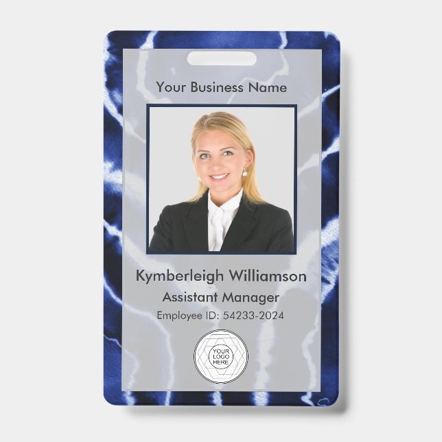 Blue Marble Tie Dye Business Employee Photo ID Badge (Front)