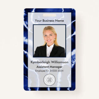 Blue Marble Tie Dye Business Employee Photo ID ID Badge