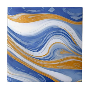 Blue Marble Tile - Blue and White Marbled Waves