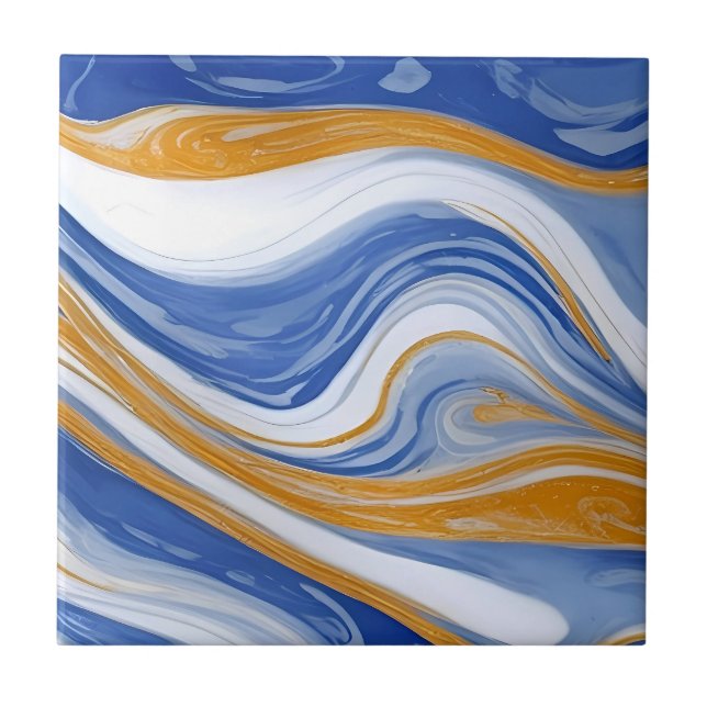 Blue Marble Tile - Blue and White Marbled Waves (Front)