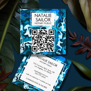 Blue Marble Unique QR CODE Modern Notary Public Square Business Card