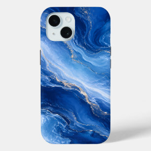 Blue Marble Waves Luxury Abstract iPhone 15 Case