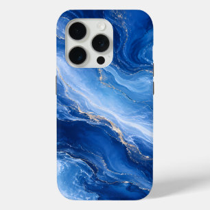 Blue Marble Waves Luxury Abstract iPhone 15 Pro Case
