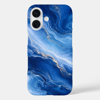 Blue Marble Waves Luxury Abstract iPhone 16 Case