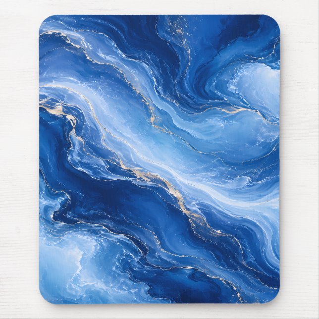 Blue Marble Waves Luxury Abstract Mouse Pad (Front)