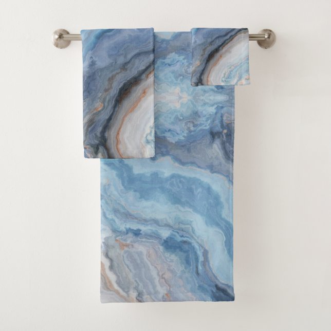 Blue Marble with Gold Black Pretty Decor Bath Towel Set (Insitu)