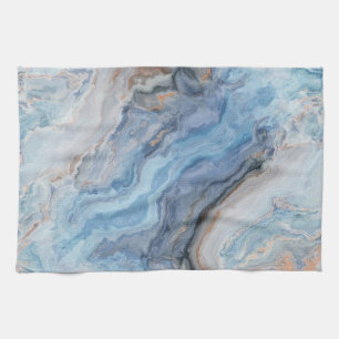 Blue Marble with Gold Black Pretty Decor Tea Towel