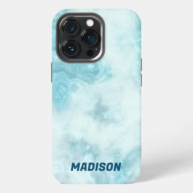 Blue Marble with Name iPhone Case (Back)