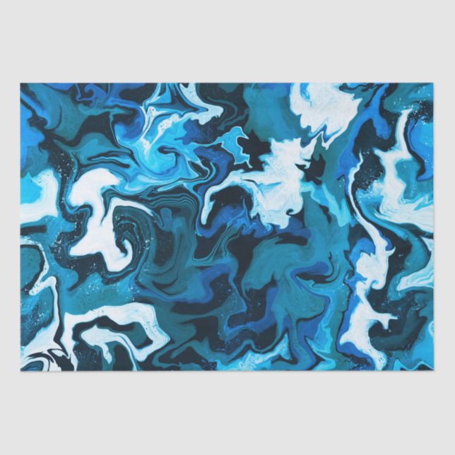 Blue Marbled Brushstrokes Handmade  Tissue Paper (Front)