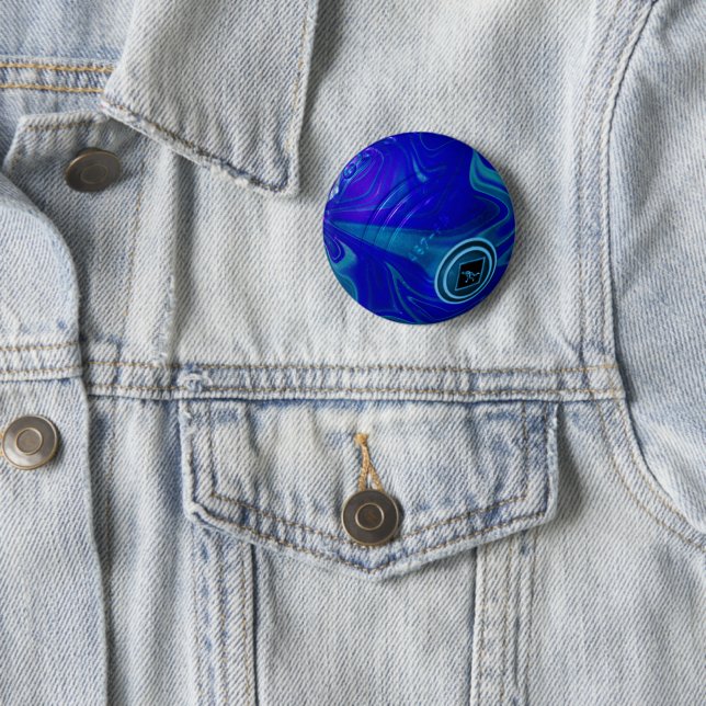 Blue Marbled Lawn Bowl, Button badge (In Situ)