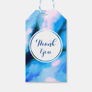 Blue Marbled Outer Space Abstract Thank You Gift Tags