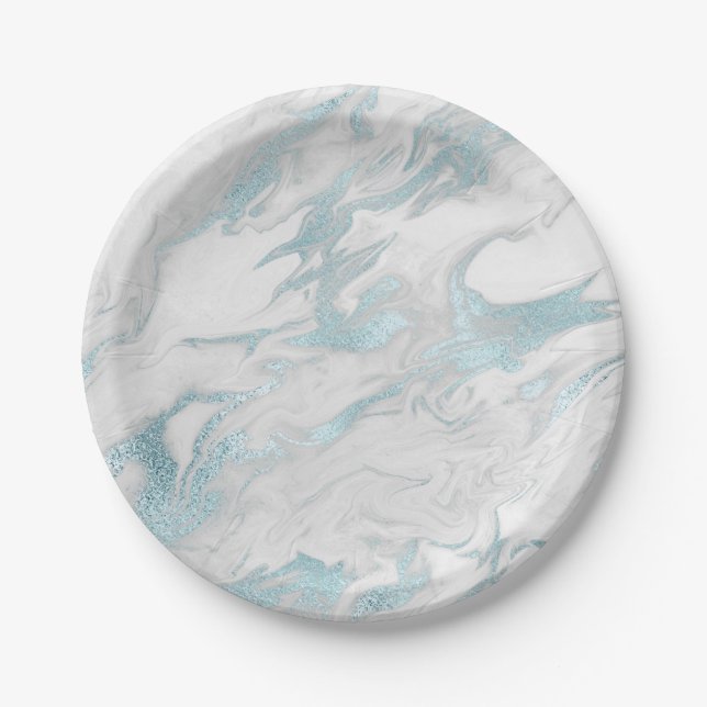 Blue Marbled Paper Plate (Front)