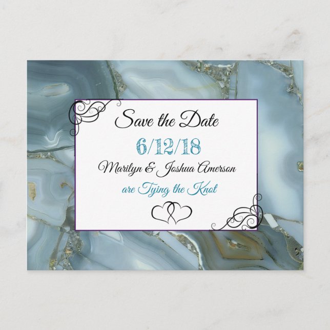 Blue Marbled Stone Save the Date Postcard (Front)