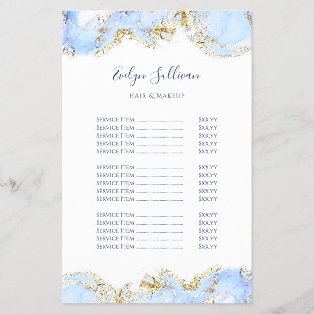 Blue marbling design price list flyer (Front)