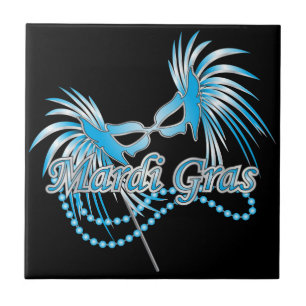 Blue Mardi Gras Mask Ceramic Tile