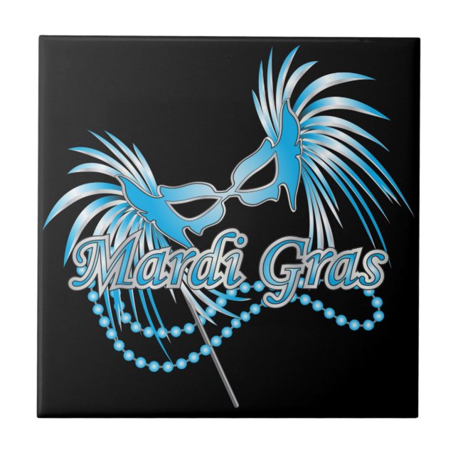 Blue Mardi Gras Mask Ceramic Tile (Front)