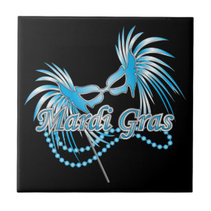 Blue Mardi Gras Mask Ceramic Tile