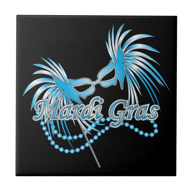 Blue Mardi Gras Mask Ceramic Tile (Front)
