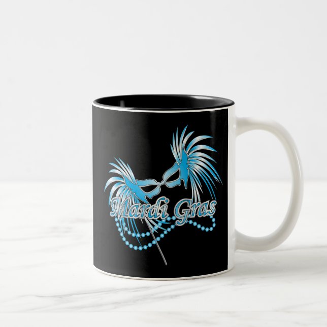 Blue Mardi Gras Mask Two-Tone Coffee Mug (Right)
