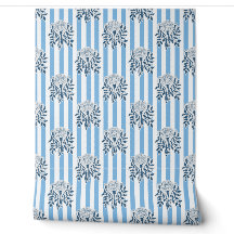 Blue Marigold flowers stripe pattern