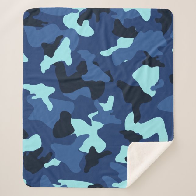 Blue marine army camo camouflage pattern sherpa blanket (Front)