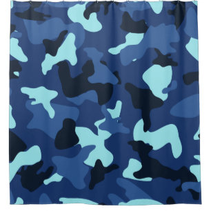Blue marine army camo camouflage pattern shower curtain