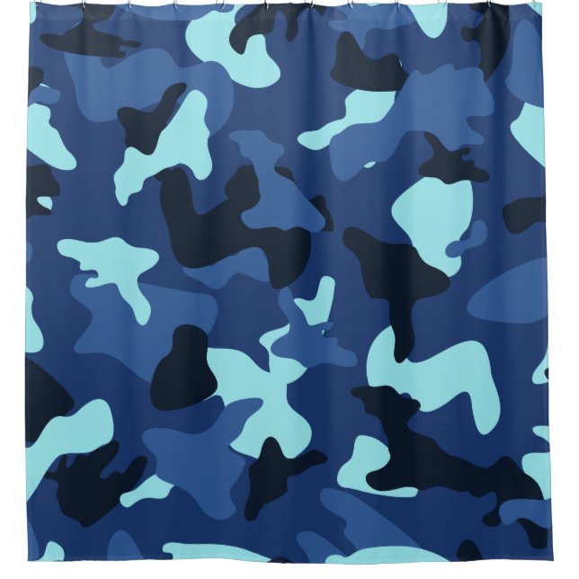 Blue marine army camo camouflage pattern shower curtain (Front)