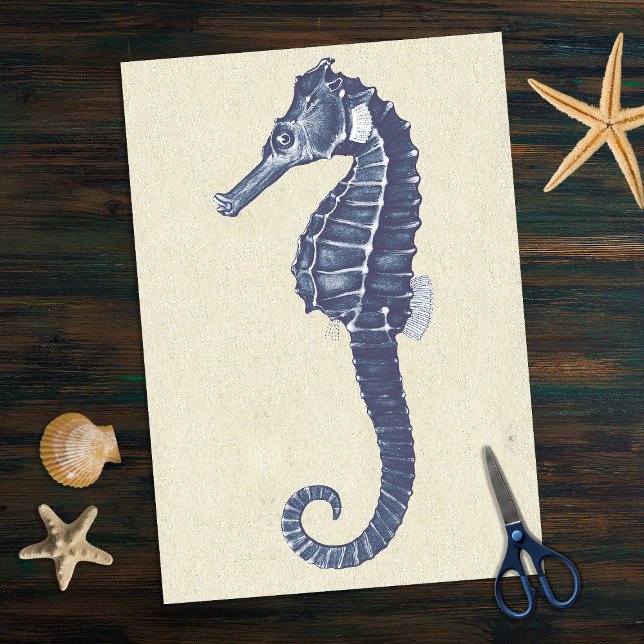 Blue Marine Life Seahorse on Beige Antique Paper (Creator Uploaded)