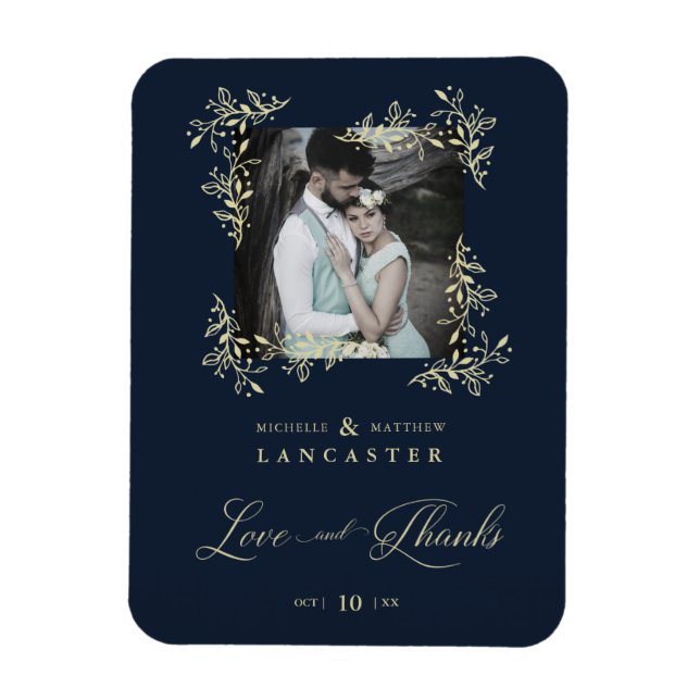 Blue Marine Sophisticated Flourish Wedding Thanks Magnet (Vertical)