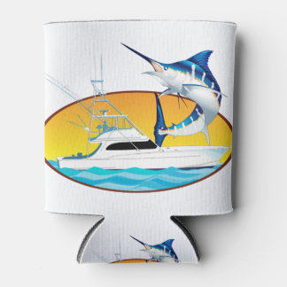 Blue Marlin and Boat Sunset Can Cooler