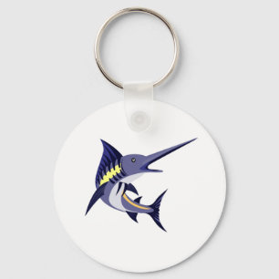 blue marlin art deco style key ring