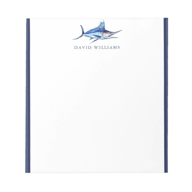 Blue Marlin Fish Fisherman Personalized Notepad (Front)