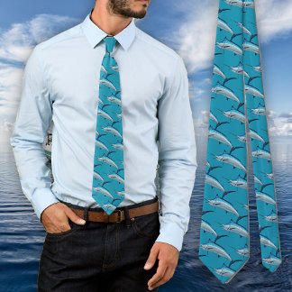 Blue Marlin Fish Pattern Fisherman Novelty Tie