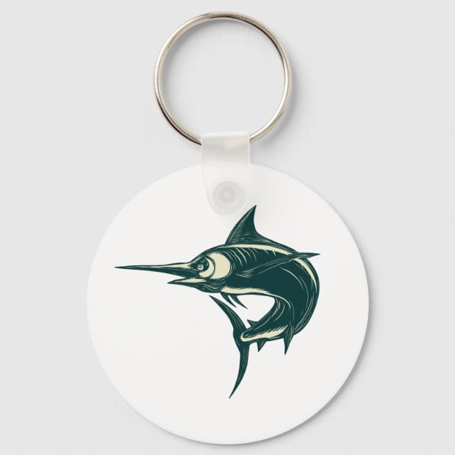 Blue Marlin Jump Scratchboard Key Ring (Front)