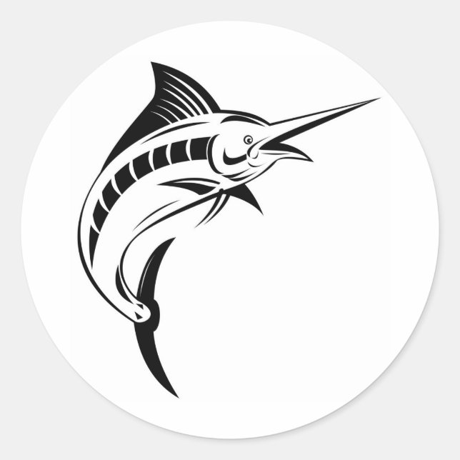 Blue marlin jumping isolated on white classic round sticker (Front)