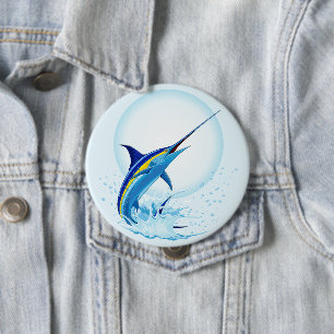 Blue Marlin Jumping out of Ocean 10 Cm Round Badge