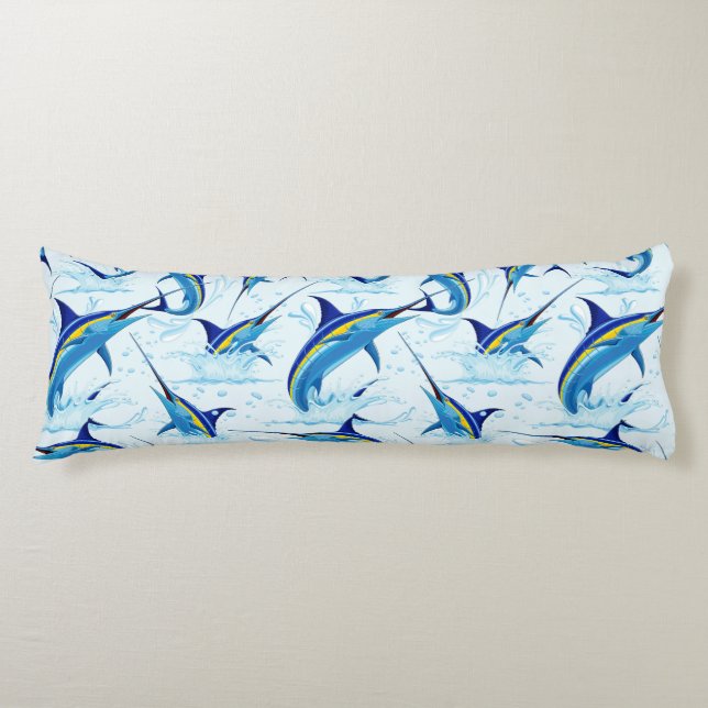 Blue Marlin Jumping out of Ocean Body Cushion (Front)