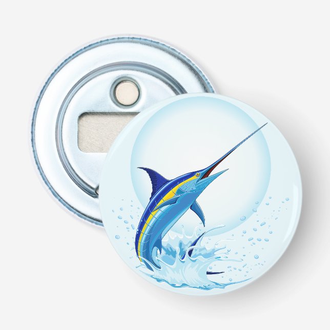 Blue Marlin Jumping out of Ocean Bottle Opener (Front)