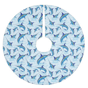 Blue Marlin Jumping out of Ocean Brushed Polyester Tree Skirt